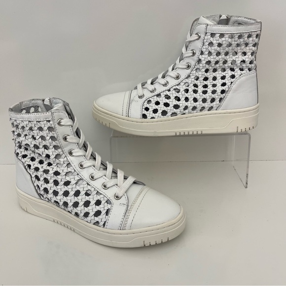 FREE PEOPLE Hayes Woven Leather High Top Sneakers in Ivory - Picture 2 of 13